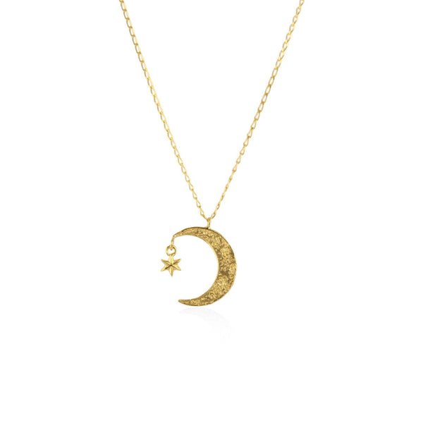 Crescent moon & star necklace gold