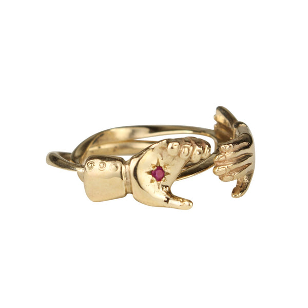 Fede Ring 9k Yellow Gold with Ruby