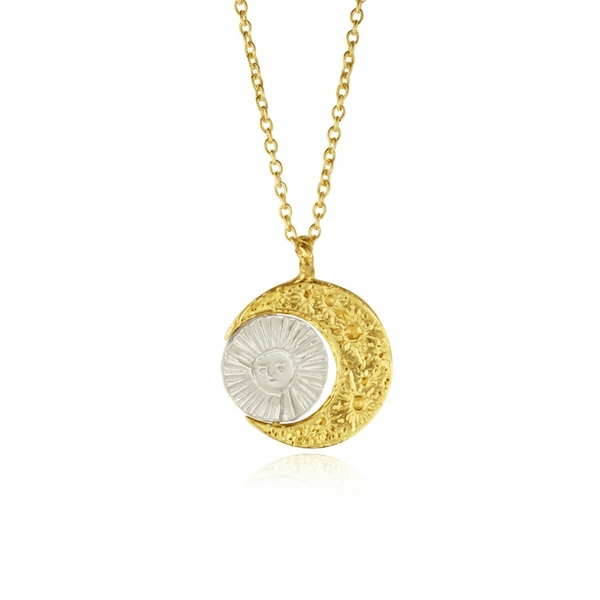Crescent moon & gold sun/moon necklace Silver x Gold