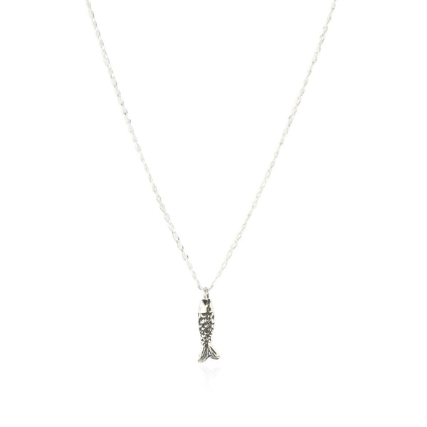 mini fish necklace oxidised silver