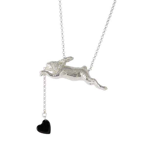 Rabbit chasing heart necklace