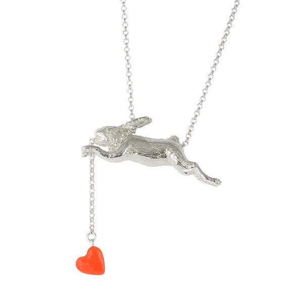 Rabbit chasing heart necklace