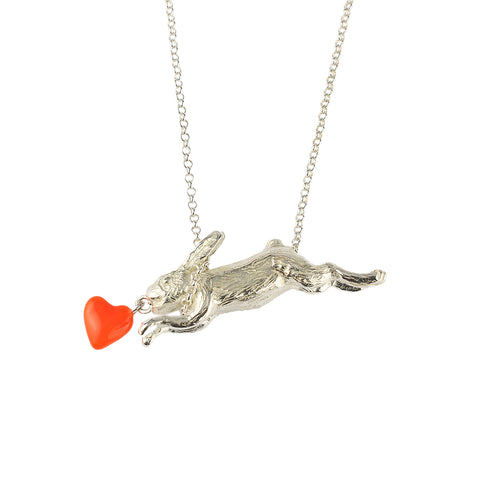 Rabbit chasing heart necklace