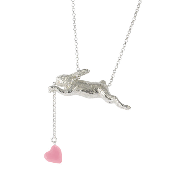 Rabbit chasing heart necklace