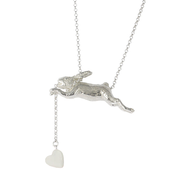 Rabbit chasing heart necklace
