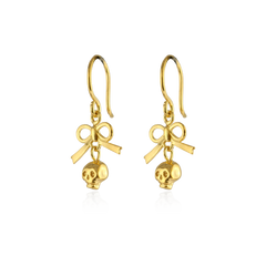 Tiny bow and skull hook earrings