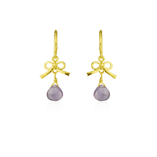 Tiny bow and amethyst drop earrings