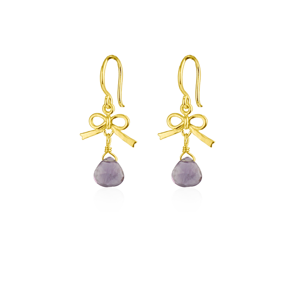 Tiny bow and amethyst drop earrings