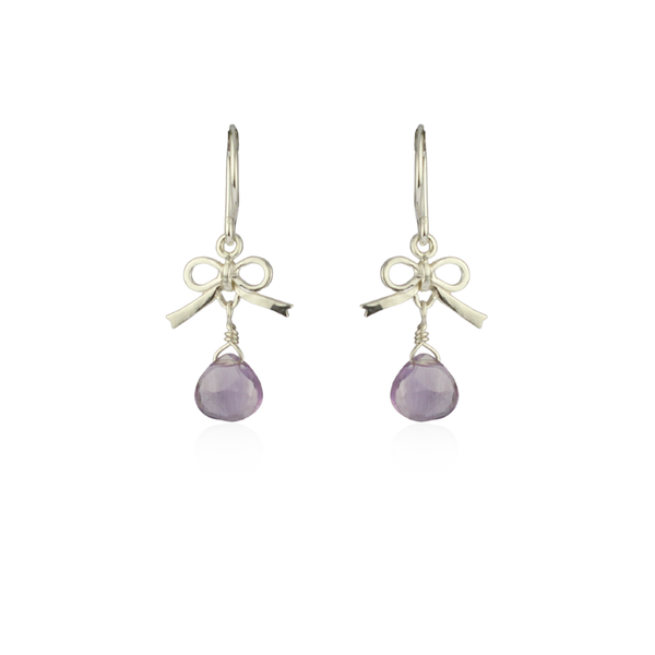 Tiny bow and amethyst drop earrings