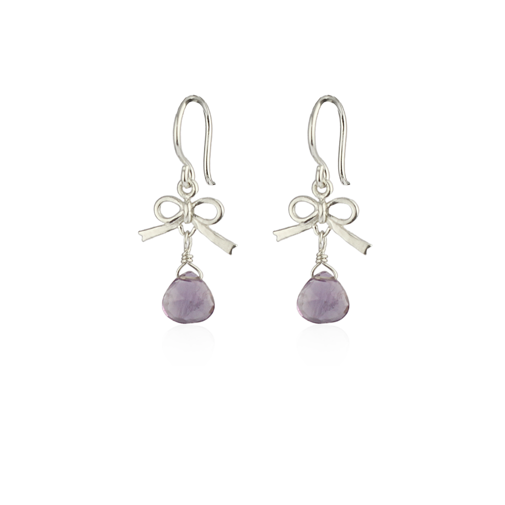 Tiny bow and amethyst drop earrings