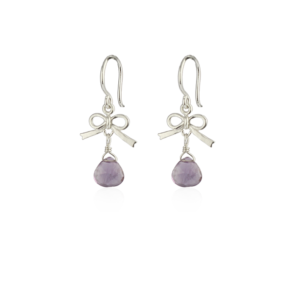 Tiny bow and amethyst drop earrings