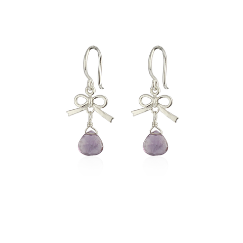 Tiny bow and amethyst drop earrings