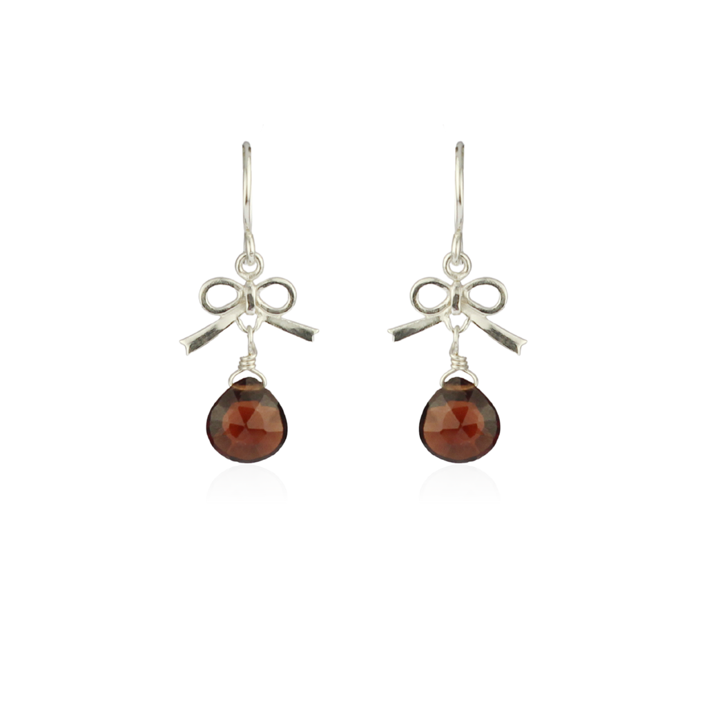 Tiny bow and garnet drop earrings