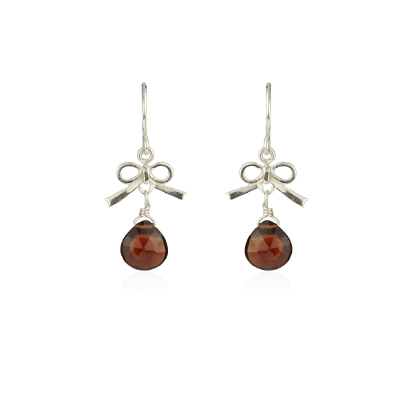 Tiny bow and garnet drop earrings