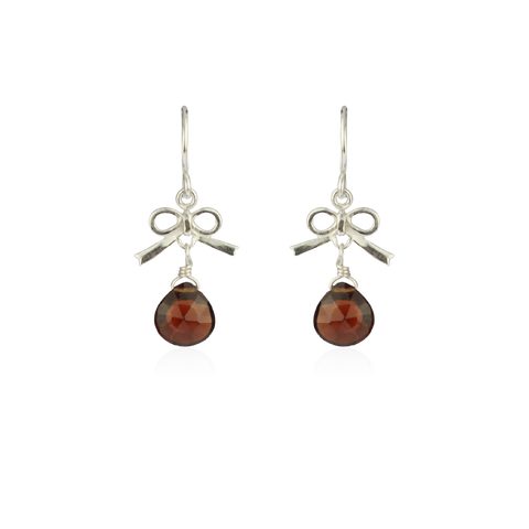 Tiny bow and garnet drop earrings