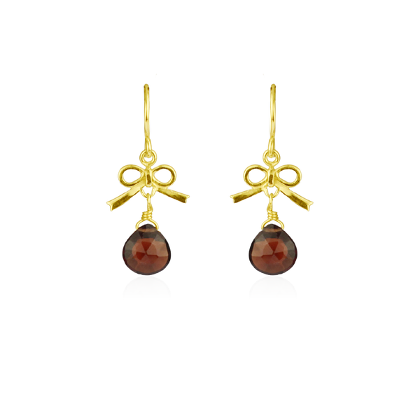 Tiny bow and garnet drop earrings