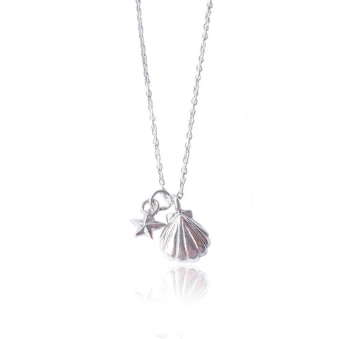 Shell and Tiny Star Necklace Silver Product Shot Main