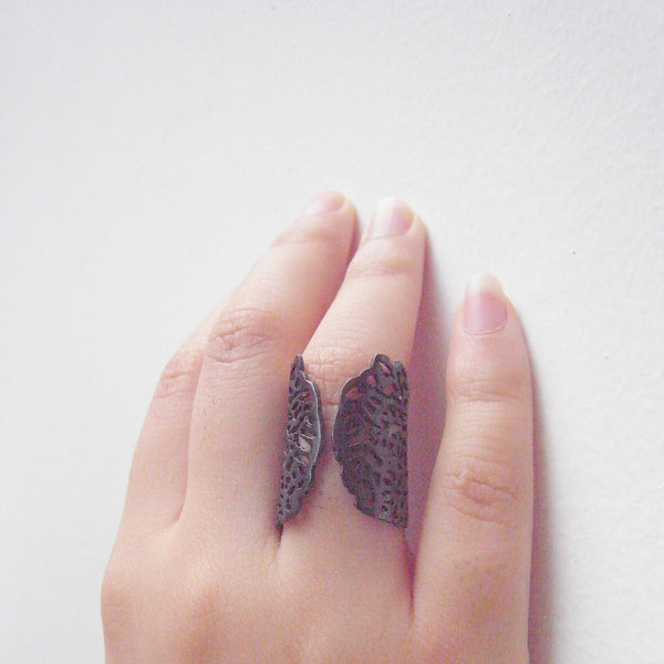 Black Coral Ring Silver on Model