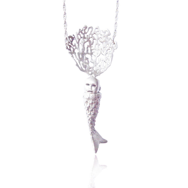 MOMOCREATURA Baby Mermaid and Coral Necklace Silver Product Shot Main