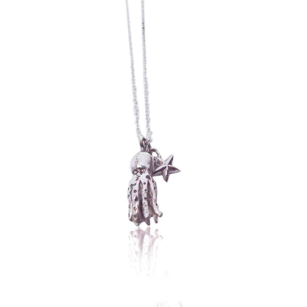 Octopus and Tiny Star Necklace Silver Product Shot Main