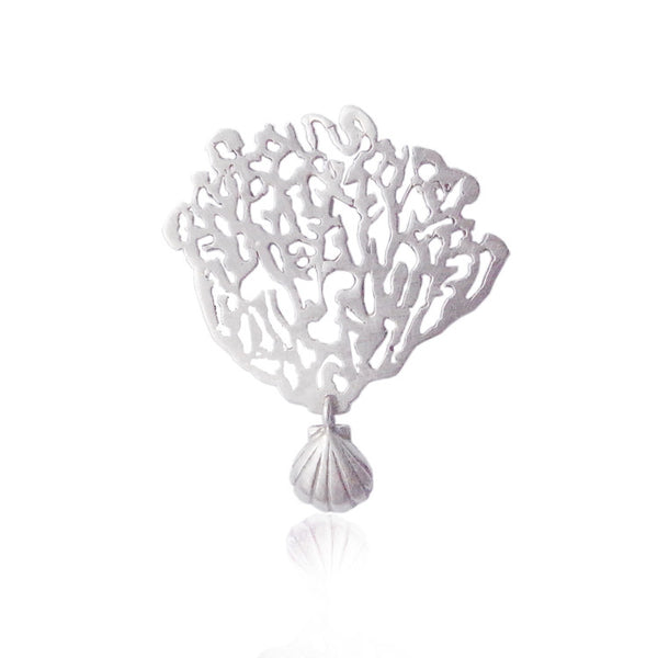 MOMOCREATURA White Coral & Shell Single Earring Silver Product Shot Main