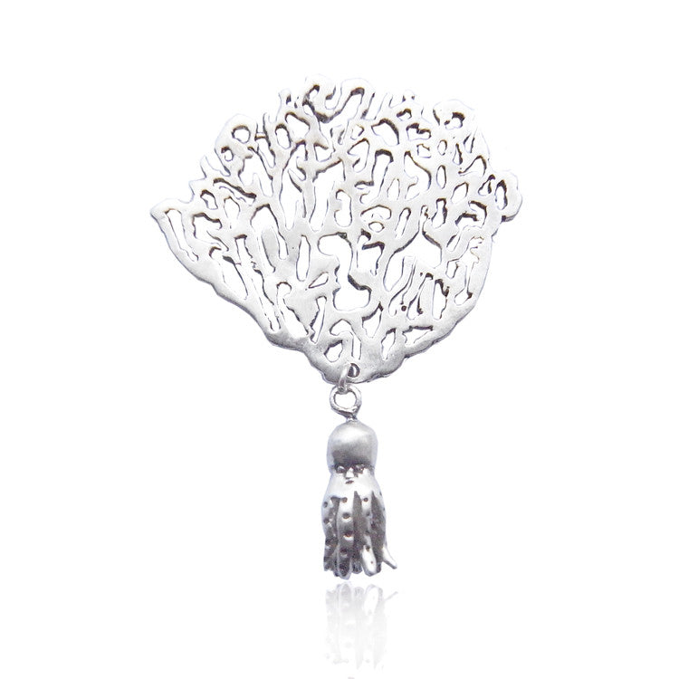 MOMOCREATURA White Coral & Octopus Single Earring Silver Product Shot Main