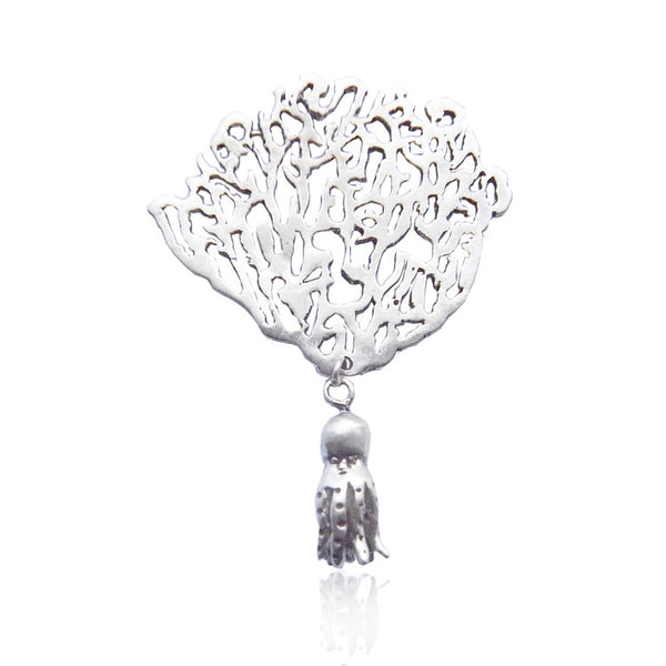 MOMOCREATURA White Coral & Octopus Single Earring Silver Product Shot Main