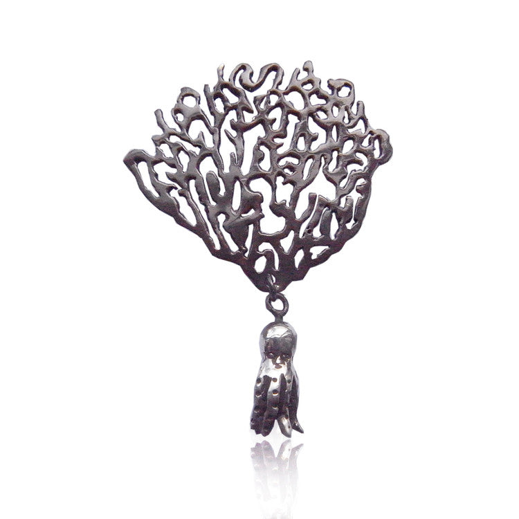 MOMOCREATURA Black Coral & Octopus Single Earring Silver Product Shot Main