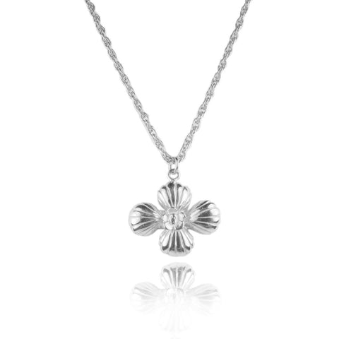 Cross Shell Long Necklace Silver Product Shot Main