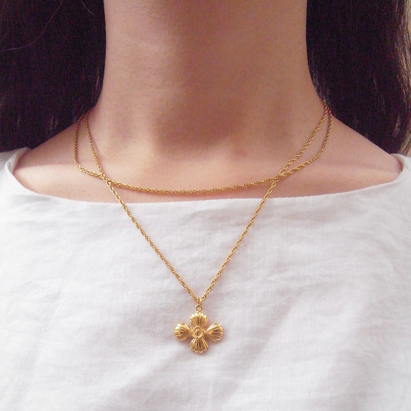 Cross Shell Long Necklace Gold on Model 1