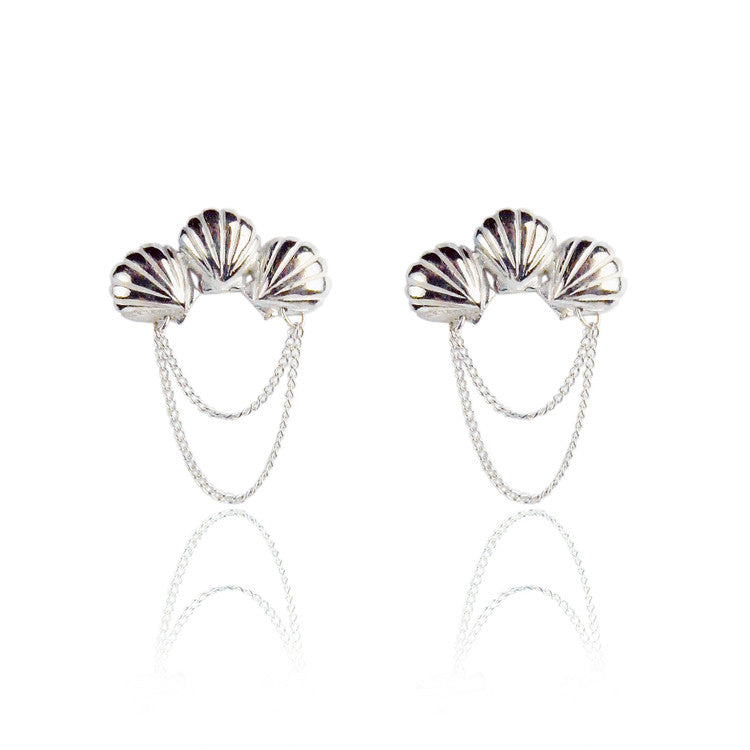 Triple Shell Earrings Silver Product Shot