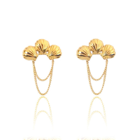 Triple Shell Earrings Gold Product Shot Main