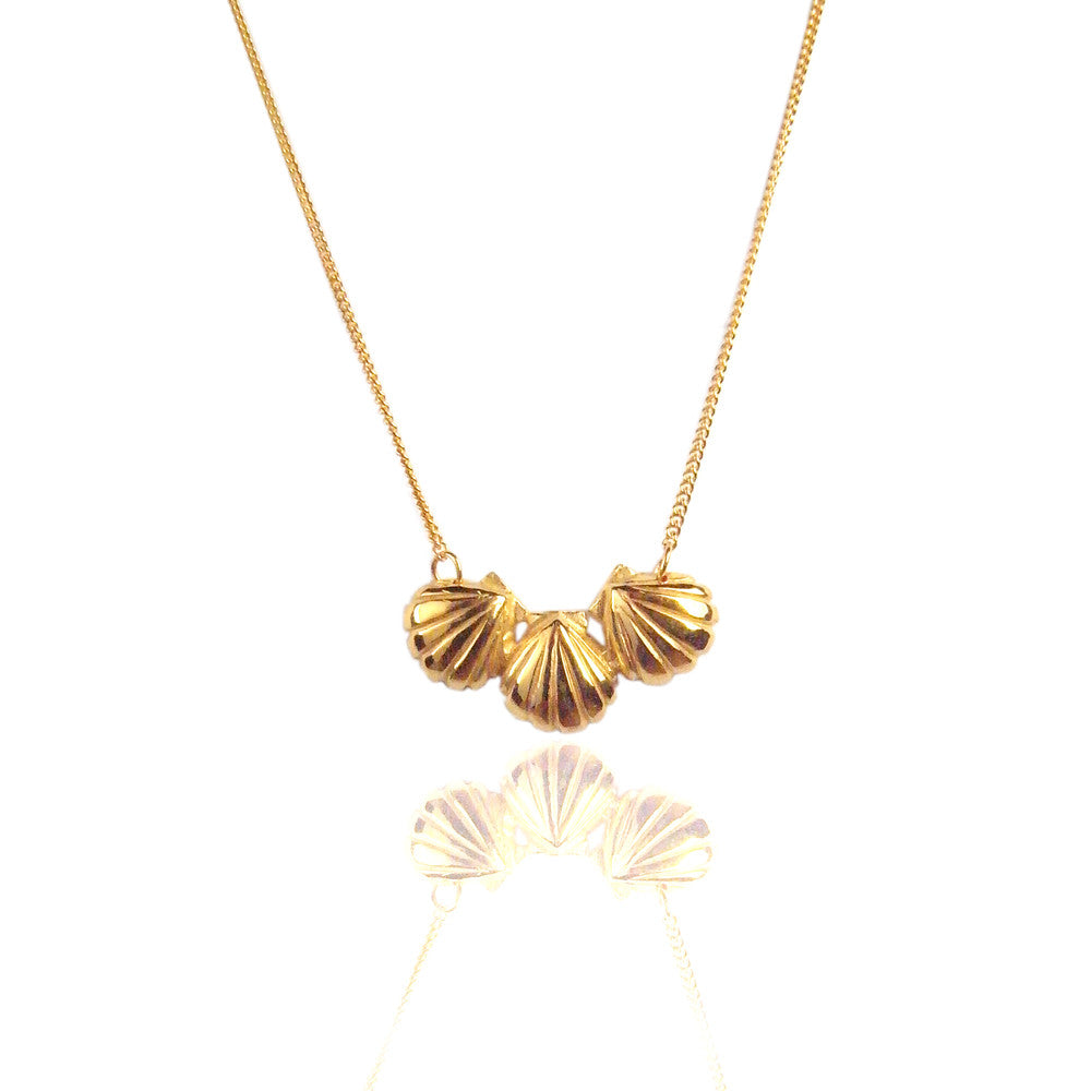 Triple Shell Necklace Gold Product Shot Main