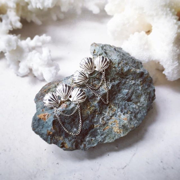 Triple Shell Earrings Silver