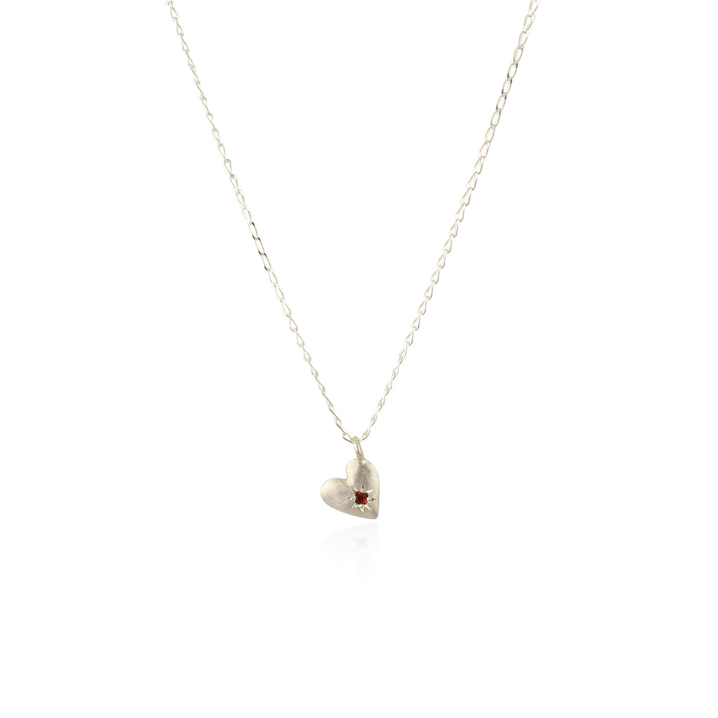 birthstone heart necklace silver January garnet