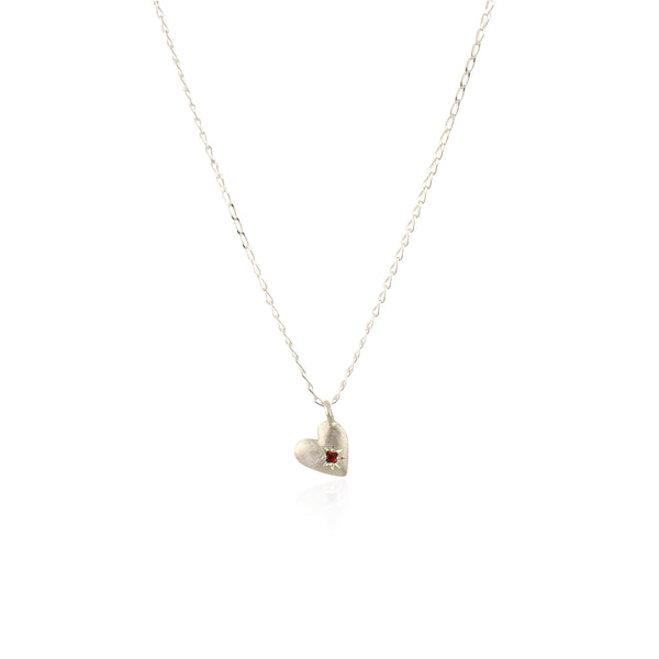 birthstone heart necklace silver January garnet