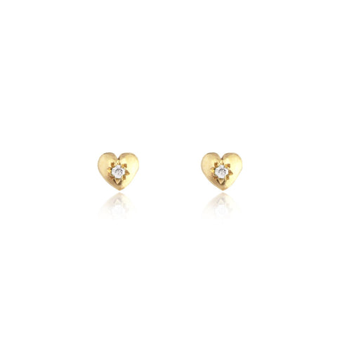 Tiny Heart Stud Earrings Gold with Diamond