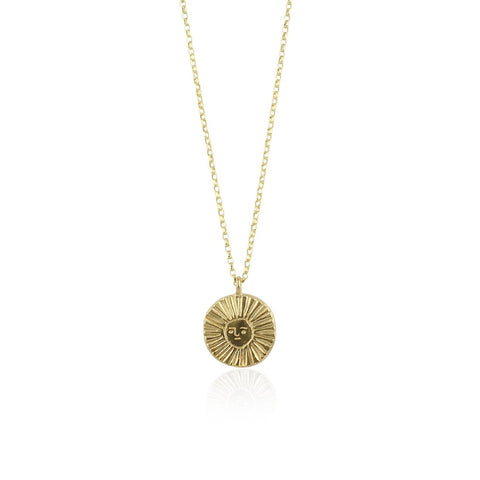 9k recycled gold smily sun disc neckalce on white back ground
