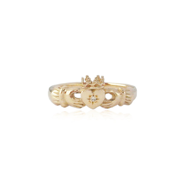 9k gold claddagh ring with diamond