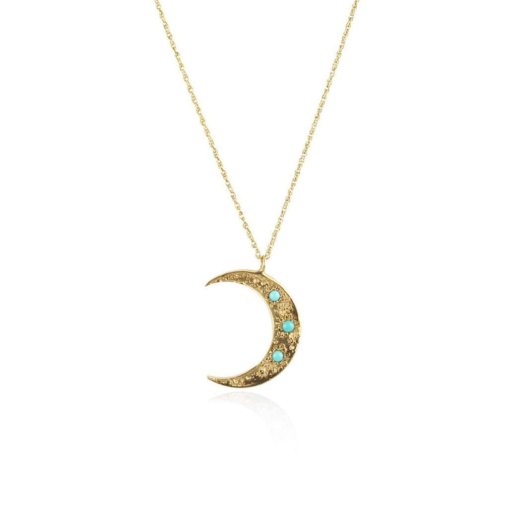 9k gold crescent moon turquoise necklace