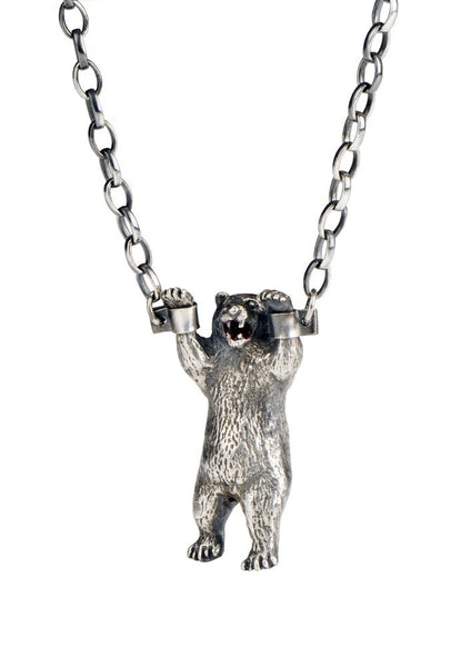 Handcuffed Bear Necklace Silver Product Shot Main