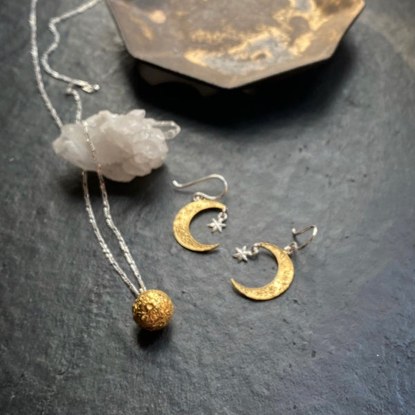 Crescent moon & star earrings gold x silver