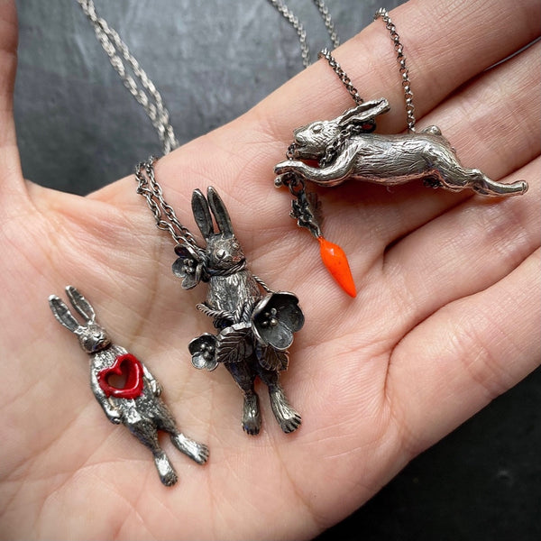 Flower Rabbit Necklace Silver