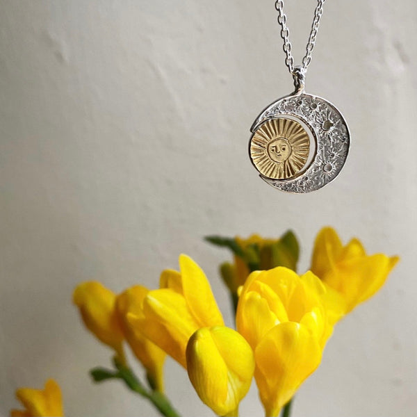 sun and moon necklace silver gold