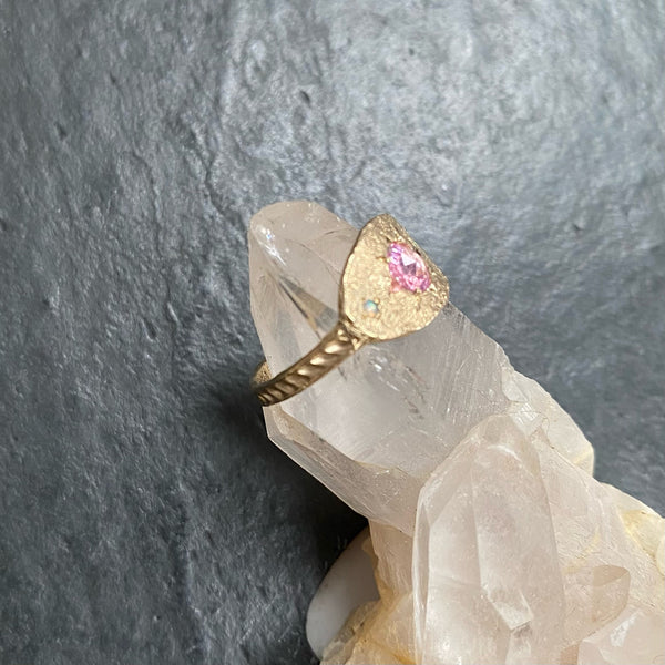 Pink sapphire and opal 9ct gold ring