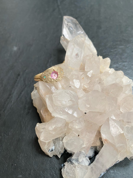 Pink sapphire and opal 9ct gold ring