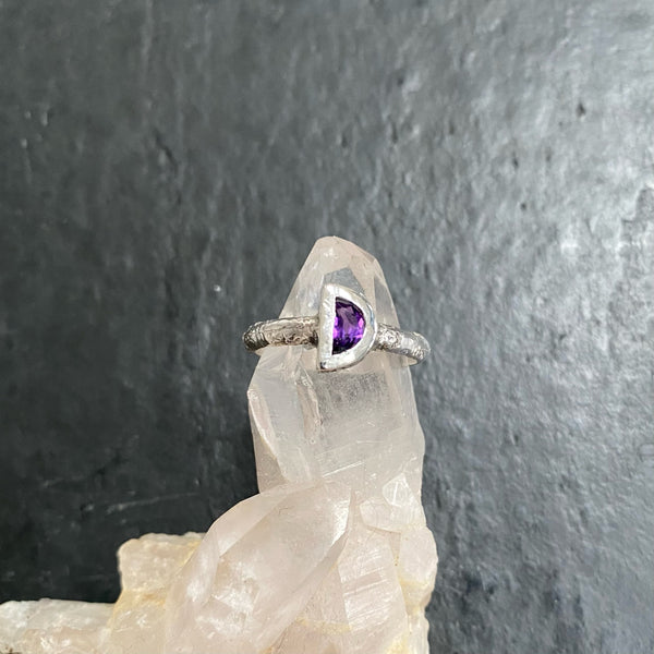 Half moon amethyst silver ring