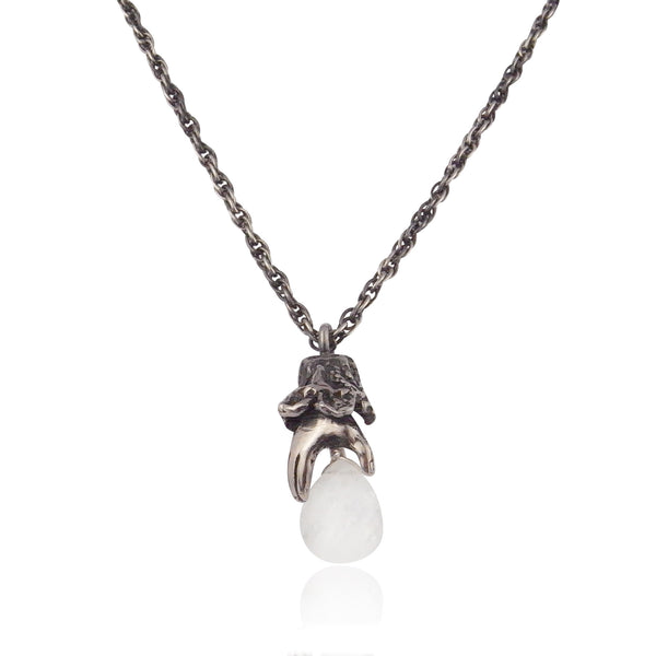Lady's Hand Necklace Oxidised Silver with Moon Stone – momocreatura