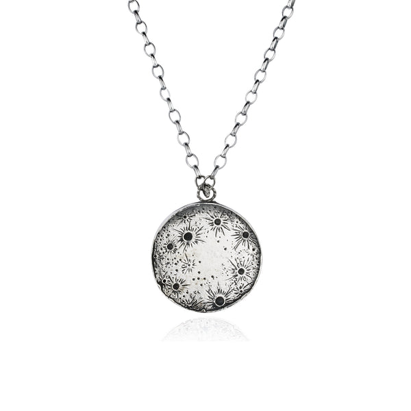 Large Sun & Moon Reversible Disc Necklace Silver