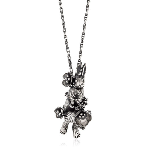 Flower Rabbit Necklace Silver Product Shot Main